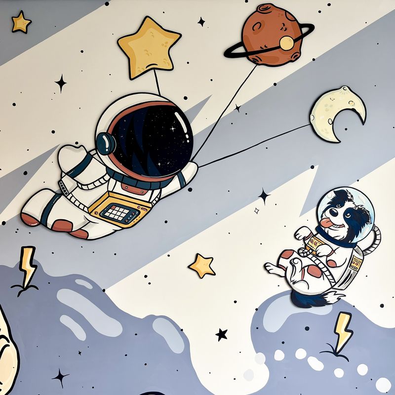 Mural Astronauta y su perrito — Infantil niño