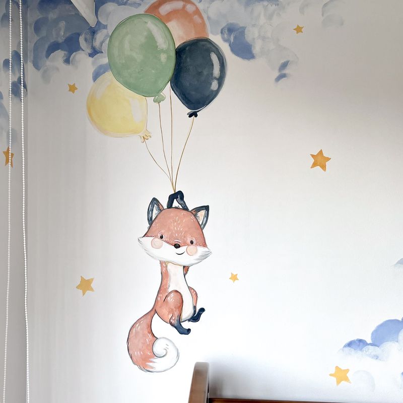Mural Zorrito en globos — Infantil niño