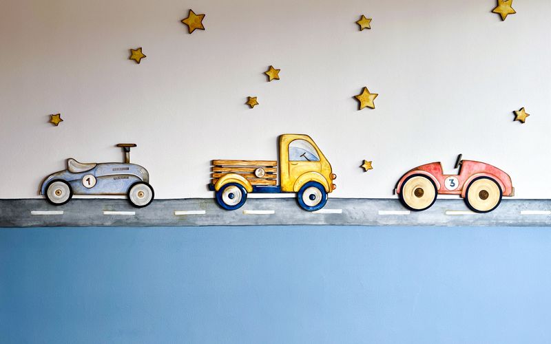 Mural Carritos de madera — Apliques