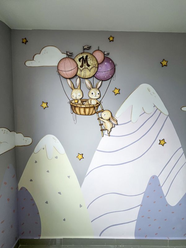 Mural Montaña de conejos — Infantil niña